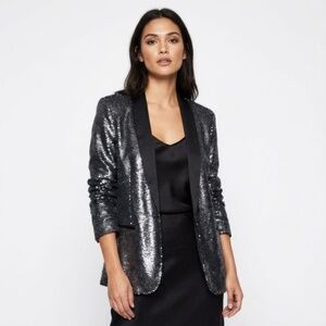 IRO Missy Sequin Blazer Jacket – Black / Charcoal – Women’s US 0 / UK 4 / EU 32